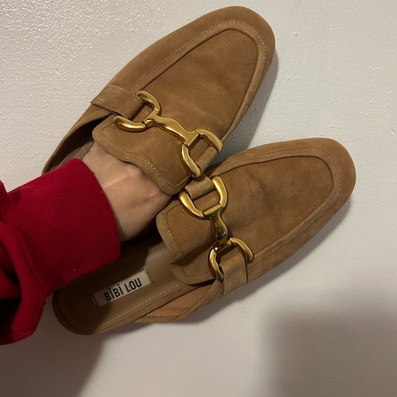 Tan Suede Slip-On Mules with Gold Horsebit - Picture 7 of 7